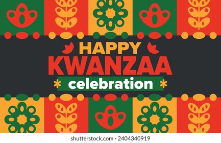 Kwanzaa celebration. Happy African and African-American holiday. Seven days festival, celebrate annual from December to January. Black History. Poster, card, banner and background. Vector illustration