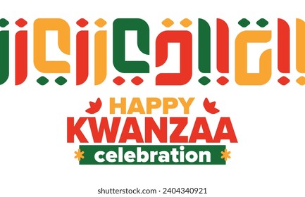 Kwanzaa celebration. Happy African and African-American holiday. Seven days festival, celebrate annual from December to January. Black History. Poster, card, banner and background. Vector illustration