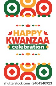 Kwanzaa celebration. Happy African and African-American holiday. Seven days festival, celebrate annual from December to January. Black History. Poster, card, banner and background. Vector illustration