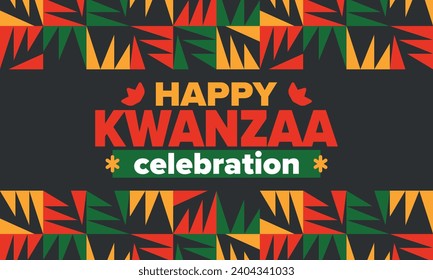 Kwanzaa celebration. Happy African and African-American holiday. Seven days festival, celebrate annual from December to January. Black History. Poster, card, banner and background. Vector illustration