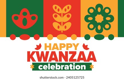 Kwanzaa celebration. Happy African and African-American holiday. Seven days festival, celebrate annual from December to January. Black History. Poster, card, banner and background. Vector illustration