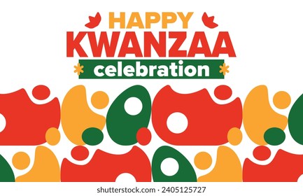 Kwanzaa celebration. Happy African and African-American holiday. Seven days festival, celebrate annual from December to January. Black History. Poster, card, banner and background. Vector illustration