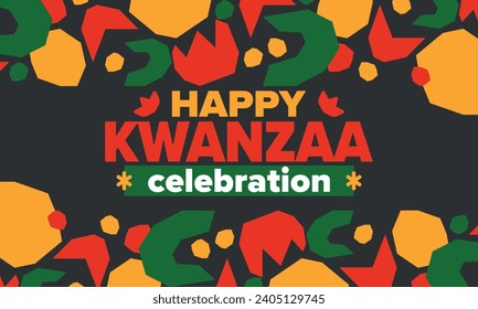 Kwanzaa celebration. Happy African and African-American holiday. Seven days festival, celebrate annual from December to January. Black History. Poster, card, banner and background. Vector illustration