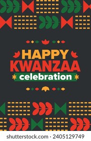 Kwanzaa celebration. Happy African and African-American holiday. Seven days festival, celebrate annual from December to January. Black History. Poster, card, banner and background. Vector illustration