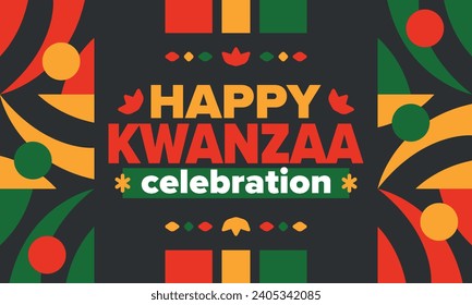 Kwanzaa celebration. Happy African and African-American holiday. Seven days festival, celebrate annual from December to January. Black History. Poster, card, banner and background. Vector illustration