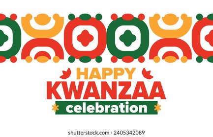 Kwanzaa celebration. Happy African and African-American holiday. Seven days festival, celebrate annual from December to January. Black History. Poster, card, banner and background. Vector illustration