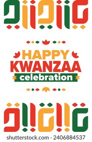 Kwanzaa celebration. Happy African and African-American holiday. Seven days festival, celebrate annual from December to January. Black History. Poster