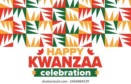 Kwanzaa celebration. Happy African and African-American holiday. Seven days festival, celebrate annual from December to January. Black History. Poster