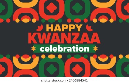 Kwanzaa celebration. Happy African and African-American holiday. Seven days festival, celebrate annual from December to January. Black History. Poster