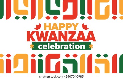 Kwanzaa celebration. Happy African and African-American holiday. Seven days festival, celebrate annual from December to January. Black History. Poster