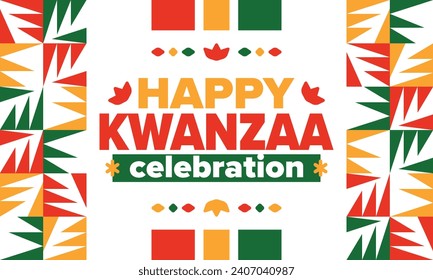 Kwanzaa celebration. Happy African and African-American holiday. Seven days festival, celebrate annual from December to January. Black History. Poster