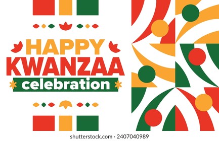 Kwanzaa celebration. Happy African and African-American holiday. Seven days festival, celebrate annual from December to January. Black History. Poster