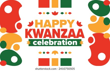 Kwanzaa celebration. Happy African and African-American holiday. Seven days festival, celebrate annual from December to January. Black History. Poster