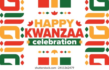 Kwanzaa celebration. Happy African and African-American holiday. Seven days festival, celebrate annual from December to January. Black History. Poster