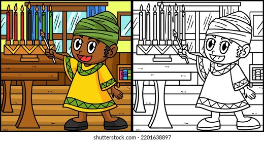 Kwanzaa Child Lighting Kinara Colored Illustration