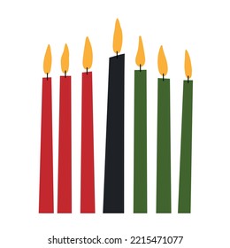 Kwanzaa clip art - seven long kinara candles - red, black, green. Cute simple clipart for African American Kwanzaa celebration holiday