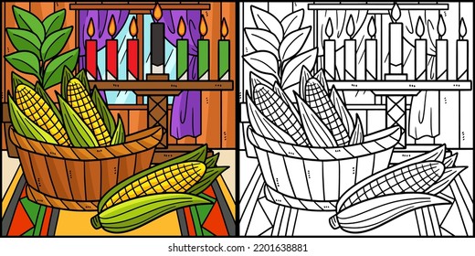 Kwanzaa Corn and Kinara Coloring Illustration