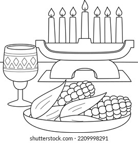 Kwanzaa Corn and Kinara Coloring Page for Kids