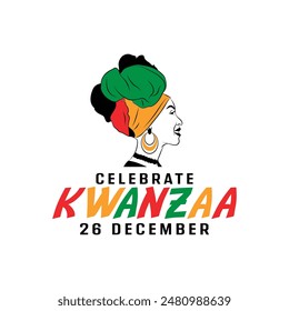 Kwanzaa creative design with African woman in turban, Vector design, Isolated on white