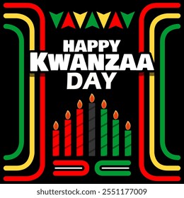 Dia do Kwanzaa para celebrar em 26 de dezembro. Celebração anual de afro-americanos com sete velas acesas sobre fundo preto.