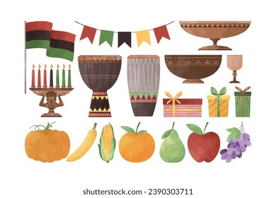 Conjunto de ilustraciones de elementos del día de Kwanzaa