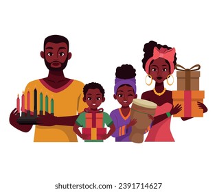 kwanzaa family and gifts illustration