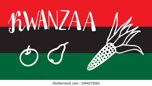 Kwanzaa Festival of African Culture. Drawn by hands. Festival concept. Greeting card banner template.