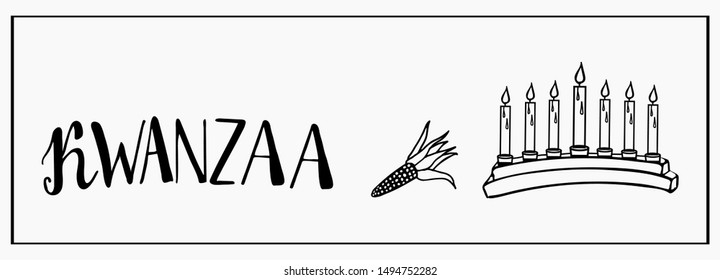 Kwanzaa Festival of African Culture. Drawn by hands. Festival concept. Greeting card banner template.