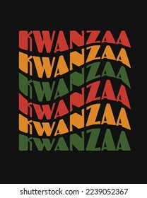 Kwanzaa - festive poster with modern trendy retro wave colorful lettering on black. Happy Kwanzaa typography for greeting card, flyer, invitation, poster, banner design. T shirt print.