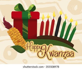 Kwanzaa gift with traditional elements wishing you happy holidays.