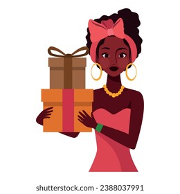 kwanzaa girl with gifts illustration