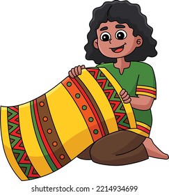 Kwanzaa Girl Holding Mkeka Cartoon Clipart 