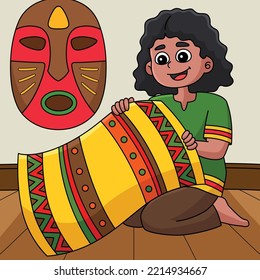 Kwanzaa Girl Holding Mkeka Colored Cartoon