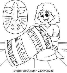 Kwanzaa Girl Holding Mkeka Coloring Page 