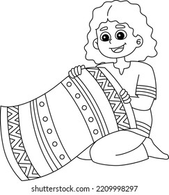 Kwanzaa Girl Holding Mkeka Isolated Coloring Page 