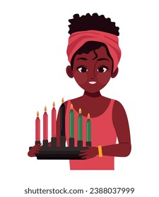 kwanzaa girl with kinara illustration