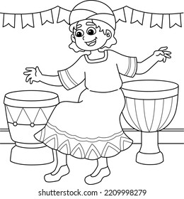 Kwanzaa Girl Playing Djembe Coloring Page 