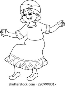 Kwanzaa Girl Playing Isolated Coloring Page 