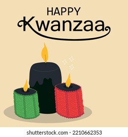 Kwanzaa greeting card with three candles. Happy Kwanzaa - lettering. vector illustration.