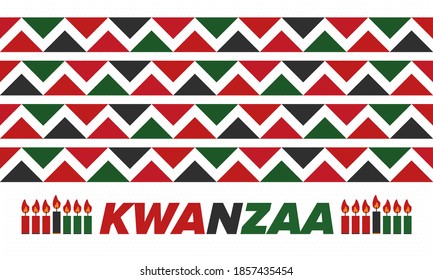 Kwanzaa Happy Celebration. African and African-American culture holiday. Seven days festival, celebrate annual from December 26 to January 1. Black history. Poster, card, banner and background. Vector