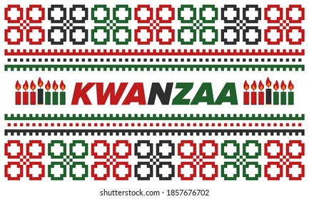 Kwanzaa Happy Celebration. African and African-American culture holiday. Seven days festival, celebrate annual from December 26 to January 1. Black history. Poster, card, banner and background. Vector