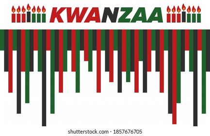 Kwanzaa Happy Celebration. African and African-American culture holiday. Seven days festival, celebrate annual from December 26 to January 1. Black history. Poster, card, banner and background. Vector