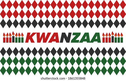 Kwanzaa Happy Celebration. African and African-American culture holiday. Seven days festival, celebrate annual from December 26 to January 1. Black history. Poster, card, banner and background. Vector
