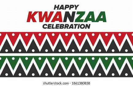 Kwanzaa Happy Celebration. African and African-American culture holiday. Seven days festival, celebrate annual from December 26 to January 1. Black history. Poster, card, banner and background. Vector