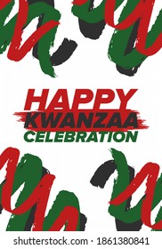 Kwanzaa Happy Celebration. African and African-American culture holiday. Seven days festival, celebrate annual from December 26 to January 1. Black history. Poster, card, banner and background. Vector