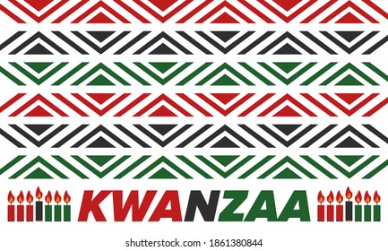 Kwanzaa Happy Celebration. African and African-American culture holiday. Seven days festival, celebrate annual from December 26 to January 1. Black history. Poster, card, banner and background. Vector