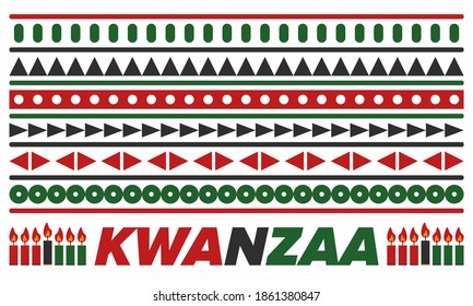 Kwanzaa Happy Celebration. African and African-American culture holiday. Seven days festival, celebrate annual from December 26 to January 1. Black history. Poster, card, banner and background. Vector