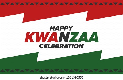 Kwanzaa Happy Celebration. African and African-American culture holiday. Seven days festival, celebrate annual from December 26 to January 1. Black history. Poster, card, banner and background. Vector