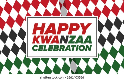 Kwanzaa Happy Celebration. African and African-American culture holiday. Seven days festival, celebrate annual from December 26 to January 1. Black history. Poster, card, banner and background. Vector