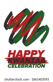 Kwanzaa Happy Celebration. African and African-American culture holiday. Seven days festival, celebrate annual from December 26 to January 1. Black history. Poster, card, banner and background. Vector